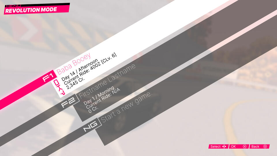 RREV File Select: Background video loop borrowed from CAPCOM's Auto Modellista.